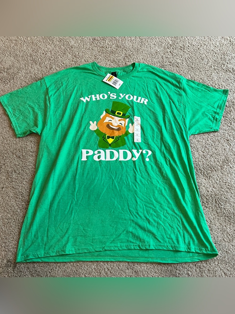 Green 'Who's Your Paddy?' T-Shirt with Leprechaun Graphic